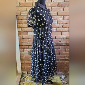 Unique Vintage Floral Dress - Black with White and Yellow Daisies